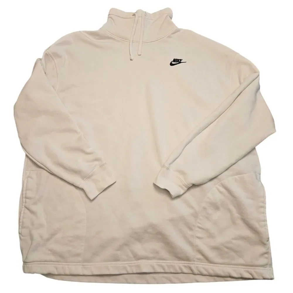 Nike Women's White Club Fleece Oversized Mock-Neck Sweatshirt Sz LARGE‎